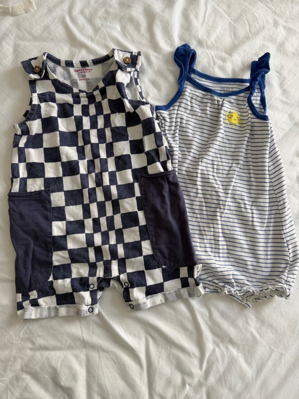 Carter's Navy Checkerboard Romper & Navy-Trim Striped Tank 2-Pack